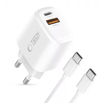 TECH-PROTECT NCA30 încărcător de rețea 2 porturi PD 30W / QC3.0 + cablu Type-C alb