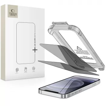 Folie de protecție din sticlă securizată privacy Spy+ TECH-PROTECT Quick Set pentru Apple iPhone 12 / iPhone 12 Pro (2 buc.)