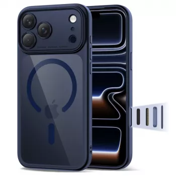 Husă hibridă MagSafe TECH-PROTECT MAGPEAK pentru Apple iPhone 17 Pro, Deep Blue/transparent