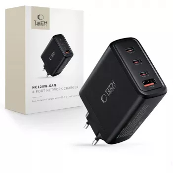 TECH-PROTECT NC120W-GAN încărcător de rețea 4 porturi PD 120W / QC3.0 negru