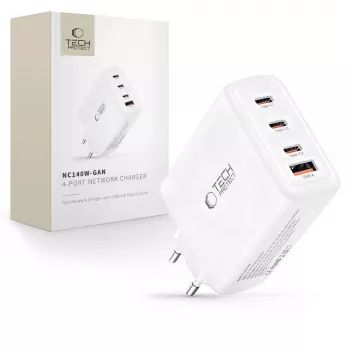 TECH-PROTECT NC140W-GAN încărcător de rețea 4 porturi PD 140W / QC3.0 alb