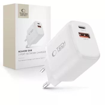 TECH-PROTECT NCA45W-GAN încărcător de rețea 2 porturi PD 45W / QC3.0 alb