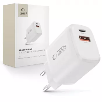 TECH-PROTECT NCA65W-GAN încărcător de rețea 2 porturi PD 65W / QC3.0 alb