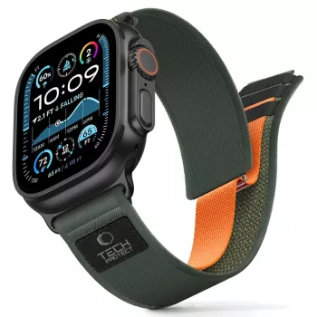 Curea TECH-PROTECT NYLON ELITE pentru APPLE WATCH 8 / 9 / 10 / 11 / SE / ULTRA (44 / 45 / 46 / 49 MM), verde/portocaliu