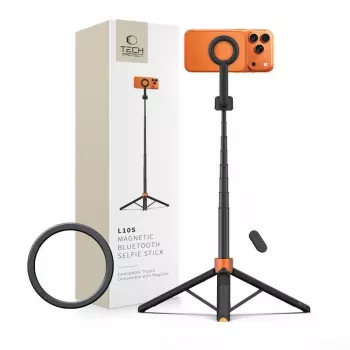 Tech-Protect L10S MagSafe Bluetooth selfie stick trepied, portocaliu/negru