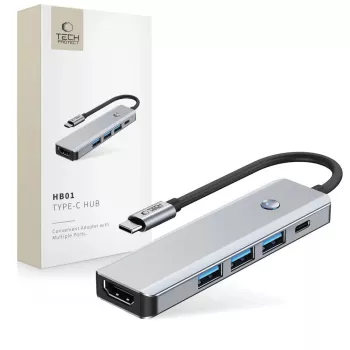 Adaptor hub TECH-PROTECT HB01 5IN1 Type-C + USB3.0 + HDMI 4K 60Hz + PD100W Space Grey