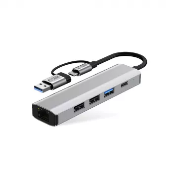 Adaptor hub TECH-PROTECT HB03 5 în 1 Type-C + USB 2.0 + USB 3.0 + RJ45, gri spațial
