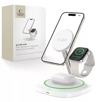 Tech-Protect QI15W-A46 Stație de încărcare wireless MagSafe 3IN1, alb