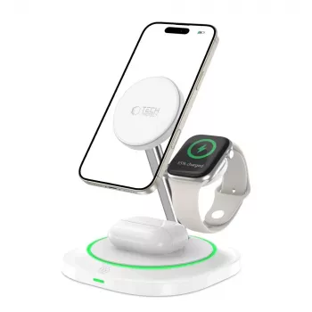 Tech-Protect QI15W-A46 Stație de încărcare wireless MagSafe 3IN1, alb