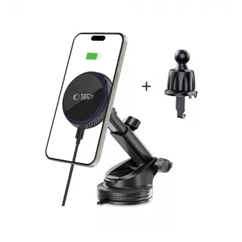 Suport auto magnetic MagSafe TECH-PROTECT MM15W-V4 pentru bord și grilă cu încărcare wireless 15W, negru