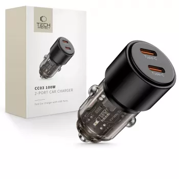 Încărcător auto TECH-PROTECT CC03 cu 2 porturi PD 100W, negru