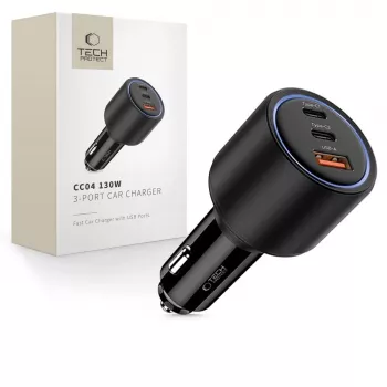Încărcător auto TECH-PROTECT CC04 cu 3 porturi PD 130W, negru