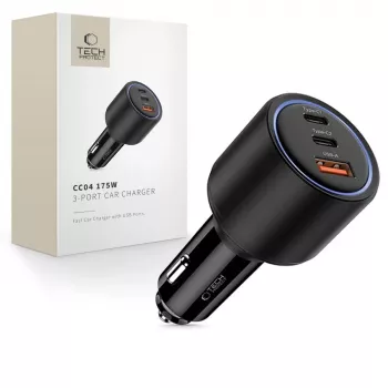 Încărcător auto TECH-PROTECT CC04 cu 3 porturi PD 175W, negru