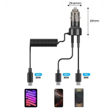 Încărcător auto TECH-PROTECT CC05 cu 2 porturi PD 60W + cablu, negru