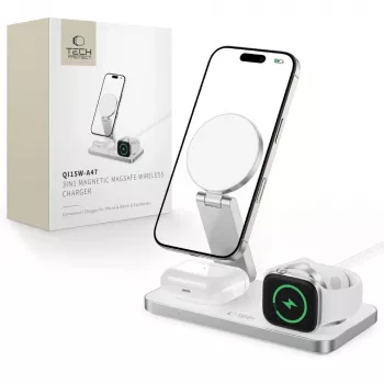 TECH-PROTECT QI15W-A47 Încărcător wireless magnetic MagSafe 3-in-1, alb