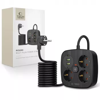 Prelungitor TECH-PROTECT PCS3X4 2 USB & 2 Type-C & 3 prize 200cm negru