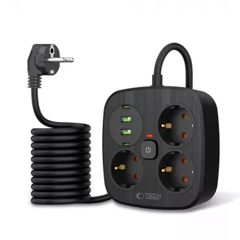 Prelungitor TECH-PROTECT PCS3X4 2 USB & 2 Type-C & 3 prize 200cm negru