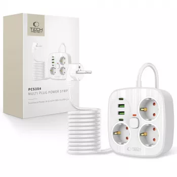 TECH-PROTECT PCS3X4 Prelungitor 2 USB & 2 Type-C & 3 prize 200cm alb