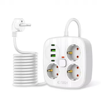 TECH-PROTECT PCS3X4 Prelungitor 2 USB & 2 Type-C & 3 prize 200cm alb