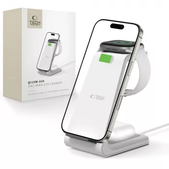 TECH-PROTECT QI15W-A36 Încărcător wireless 3-in-1 pentru Apple, alb
