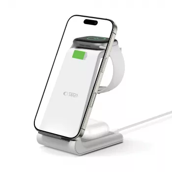 TECH-PROTECT QI15W-A36 Încărcător wireless 3-in-1 pentru Apple, alb