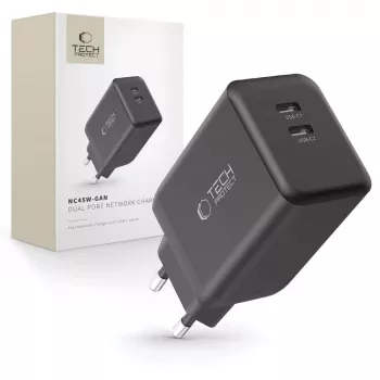TECH-PROTECT NC45W-GAN Încărcător de rețea cu 2 porturi PD 45W, negru