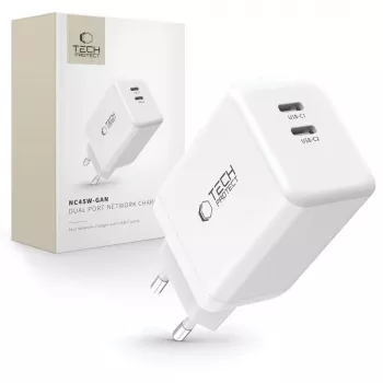 TECH-PROTECT NC45W-GAN Încărcător de rețea cu 2 porturi PD 45W, alb