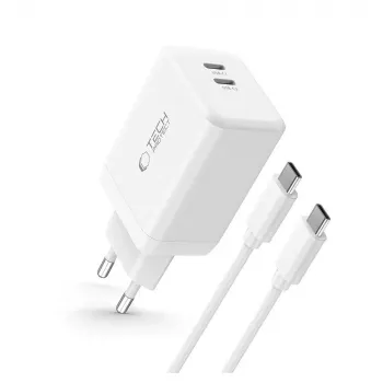 TECH-PROTECT NC45W-GAN Încărcător de rețea cu 2 porturi PD 45W + cablu Type-C, alb