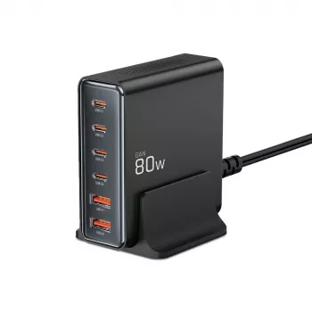 Tech-Protect DC80W-GAN 6-PORT GaN 80W USB-C încărcător negru