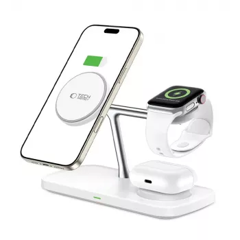 TECH-PROTECT QI15W-A45 Încărcător wireless magnetic MagSafe 3-in-1, alb
