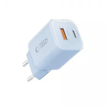 Încărcător de rețea cu 2 porturi TECH-PROTECT NCM33 PD 33W / QC3.0 albastru bebeluș