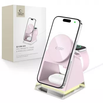 Stație de încărcare wireless MagSafe Tech-Protect QI15W-A43 3IN1 roz