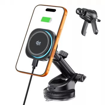Suport auto magnetic MagSafe pentru bord & grilă de ventilație TECH-PROTECT V20 ARCTICBOOST cu încărcare wireless 25W Qi2.2 negru