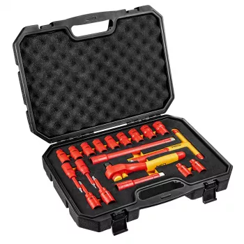 Set de chei tubulare izolate 1000V NEO TOOLS, 19 piese, antrenare 1/2 inch, oțel crom-vanadiu, certificat VDE