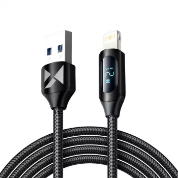 Wozinsky WUALC2 USB-A to Lightning Cable with LED Display, 2.4A, 2m, Black