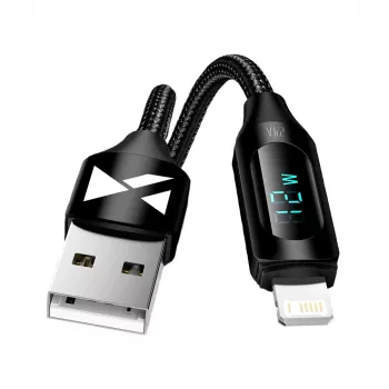 Wozinsky WUALC2 USB-A to Lightning Cable with LED Display, 2.4A, 2m, Black