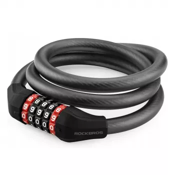 Antifurt cu cablu cu combinație Rockbros RKS507-1BK 1,8m negru