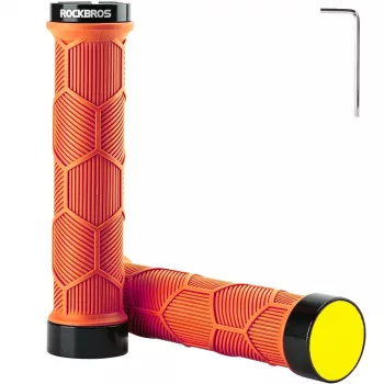 Mânere de ghidon ROCKBROS cu capace reflectorizante - portocaliu, 130mm, dublu lock-on