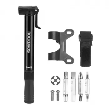 Pompă de bicicletă manuală ROCKBROS 42320010001 cu șurubelniță - negru