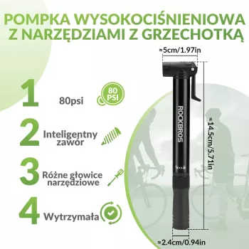 Pompă de bicicletă manuală ROCKBROS 42320010001 cu șurubelniță - negru