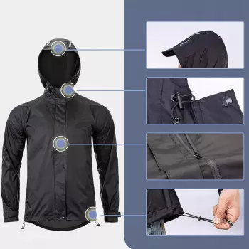 Jachetă de ploaie ROCKBROS YPY013BK3XL, 3XL, neagră, respirabilă, impermeabilă la vânt
