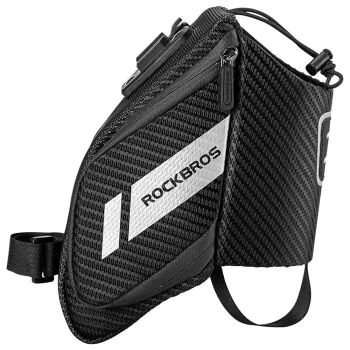 Geantă de șa pentru bicicletă ROCKBROS C32BK, 1,5 L, cu buzunar pentru bidon, neagră
