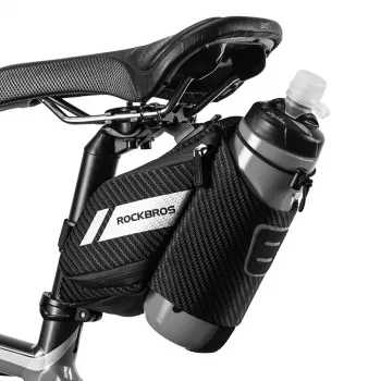 Geantă de șa pentru bicicletă ROCKBROS C32BK, 1,5 L, cu buzunar pentru bidon, neagră