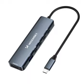 Hub USB-C WOZINSKY WHBC10Y4S 6-in-1 multifuncțional din aluminiu cu cablu de 15 cm - gri