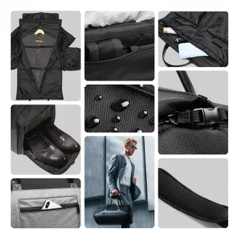 Geantă duffel premium Wozinsky pentru haine 45L cu buzunar umed - negru