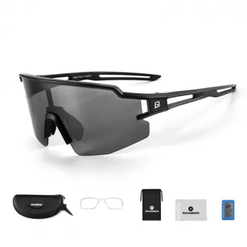 Ochelari de soare polarizați pentru ciclism ROCKBROS cu protecție UV și insert pentru dioptrii, lentile gri - ramă neagră