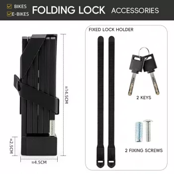 Antifurt pliabil pentru bicicletă ROCKBROS 32140003001 cu cheie și suport, pliabil, 88 cm negru