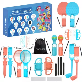 HURTEL Family Accessories Kit 23 in 1 for Nintendo Switch 2 - Orange and Blue Set