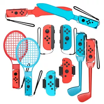 Set de accesorii pentru familie Nintendo Switch Sports, 10 în 1, roșu și albastru
