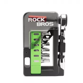 Set de reparații pentru bicicletă ROCKBROS cu mini clichet și 14 biți - verde translucid